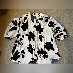 T Tahari Black and White Floral Blouse